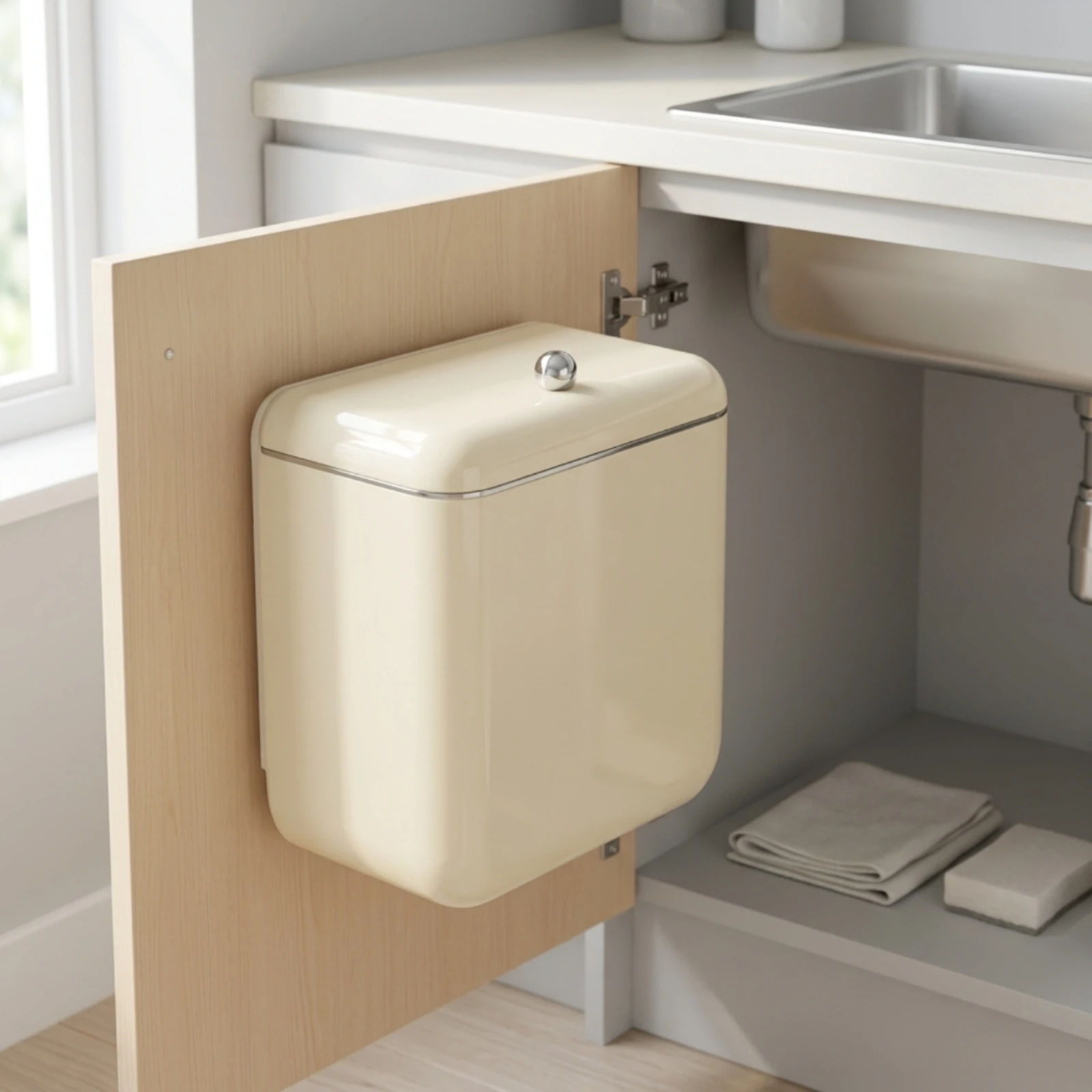 Wall-Mounted Trash Bin Compact Wall-Mounted Trash Can Garbage Can with Lid Plastic for Cabinet Door, Bathroom