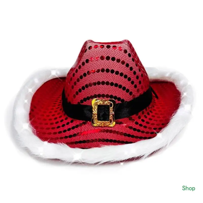 

Dropship Christmas Party Hat Sequins Cowboy Hats Panama Hat Light up Photo Props