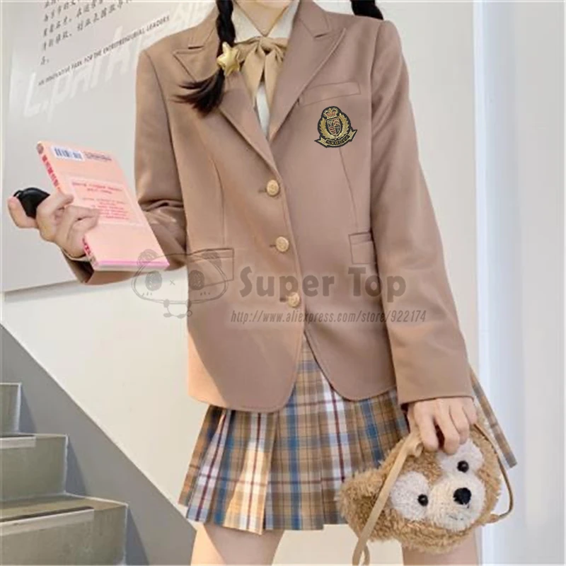 

Women Students Spring Autumn Casual Blazers Khaki Japanese Long Sleeves Suit Jackets Coat High School DK JK Uniform