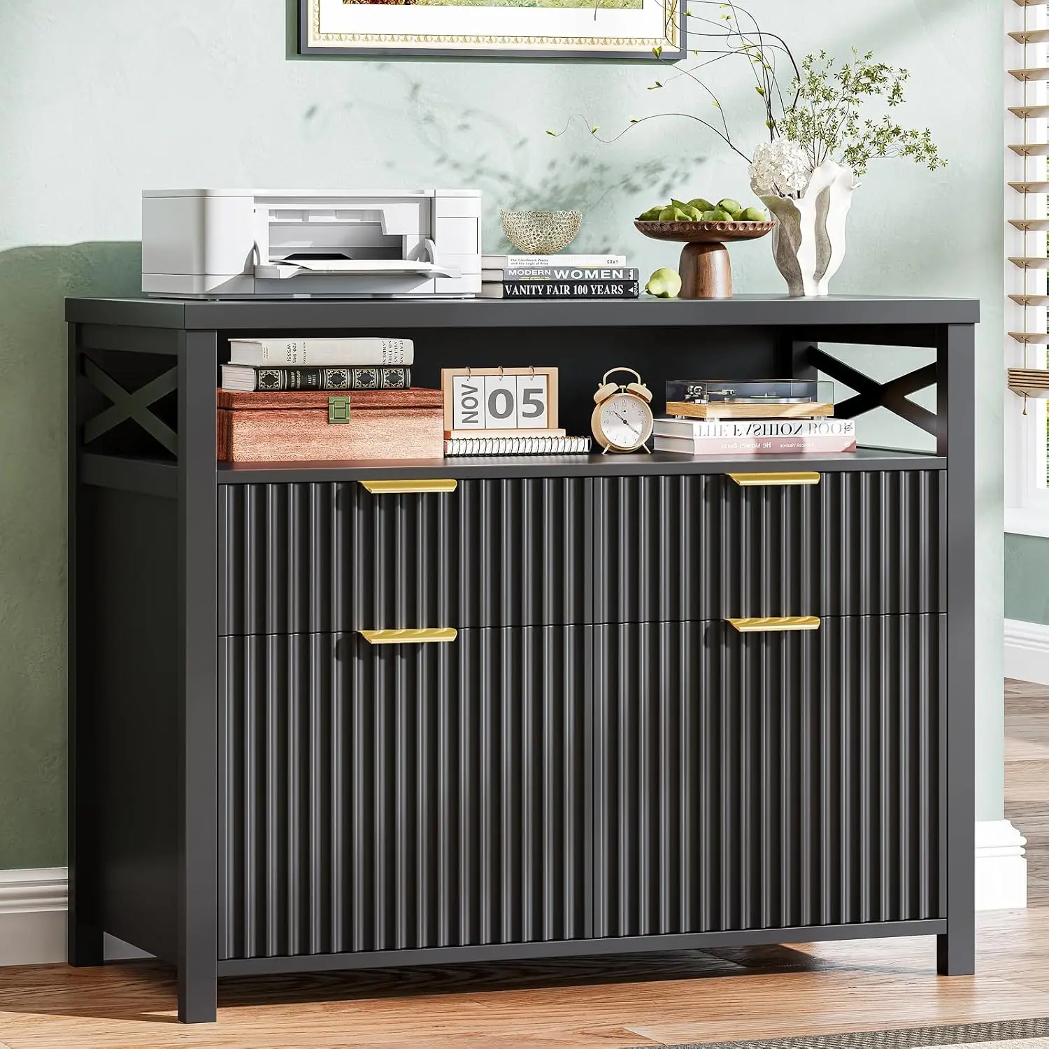 Fluted 4 Drawer Office File Cabinet A4/Letter Black, Customized