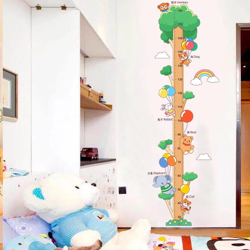 Children's Room Cartoon Wall Decor Height Measure Sticker Animal Tree Theme for School And Home Decoration