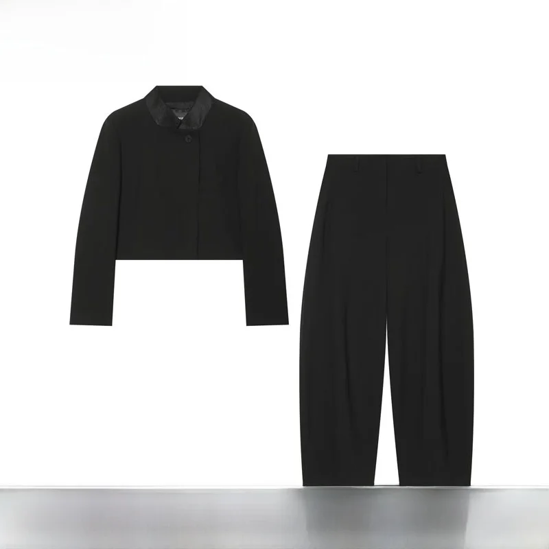 Early Autumn New Arrival Women's Short Suit Jacket Pants Set Fashionable Casual Wear Polyester Fiber Long Sleeve Button up