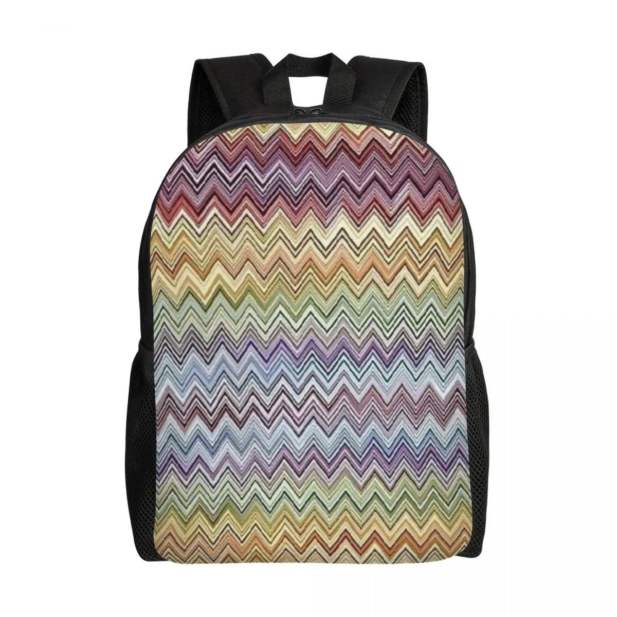 

Boho Chic Modern Zigzag Backpacks for Men Women Water Resistant School College Geometric Multicolor Bag Print Bookbag