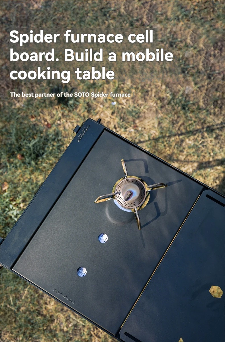 CAMPINGMOON GT-12 GT-25 Spider Oven Einheitsplatte Edelstahl mit Gastankablage SOTO Spider Oven IGT Tischplatte – Detail 1