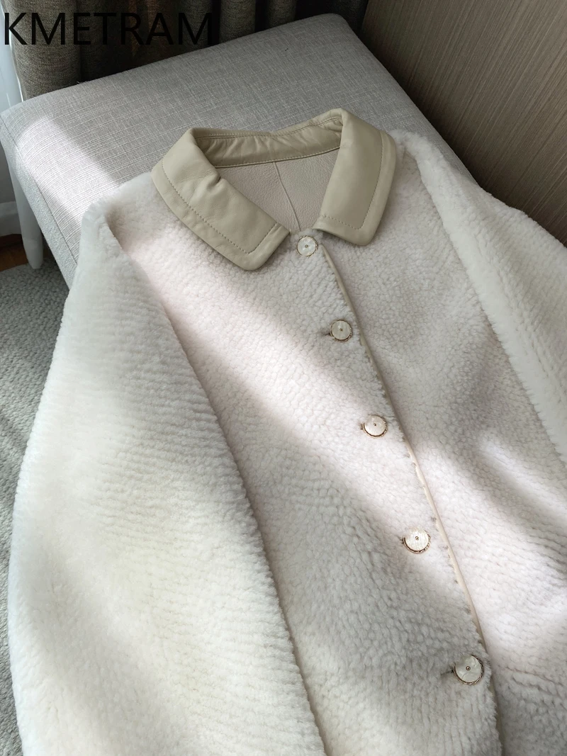 KMETRAM 100% lana merino cappotto di pelliccia di pelle di pecora donna pelliccia di fascia alta giacca di media lunghezza nuovo abbigliamento invernale retrò 2025 шуба жleticud