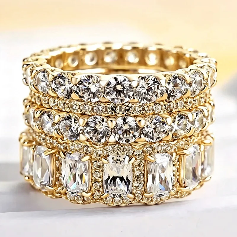 Huitan 4-teiliges Set Elegante Damenringe mit Funkelnden Zirkonia Luxuriöse Party- und Hochzeits-Accessoires Schicker Schmuck für Vielseitige Anlässe – Detail 14