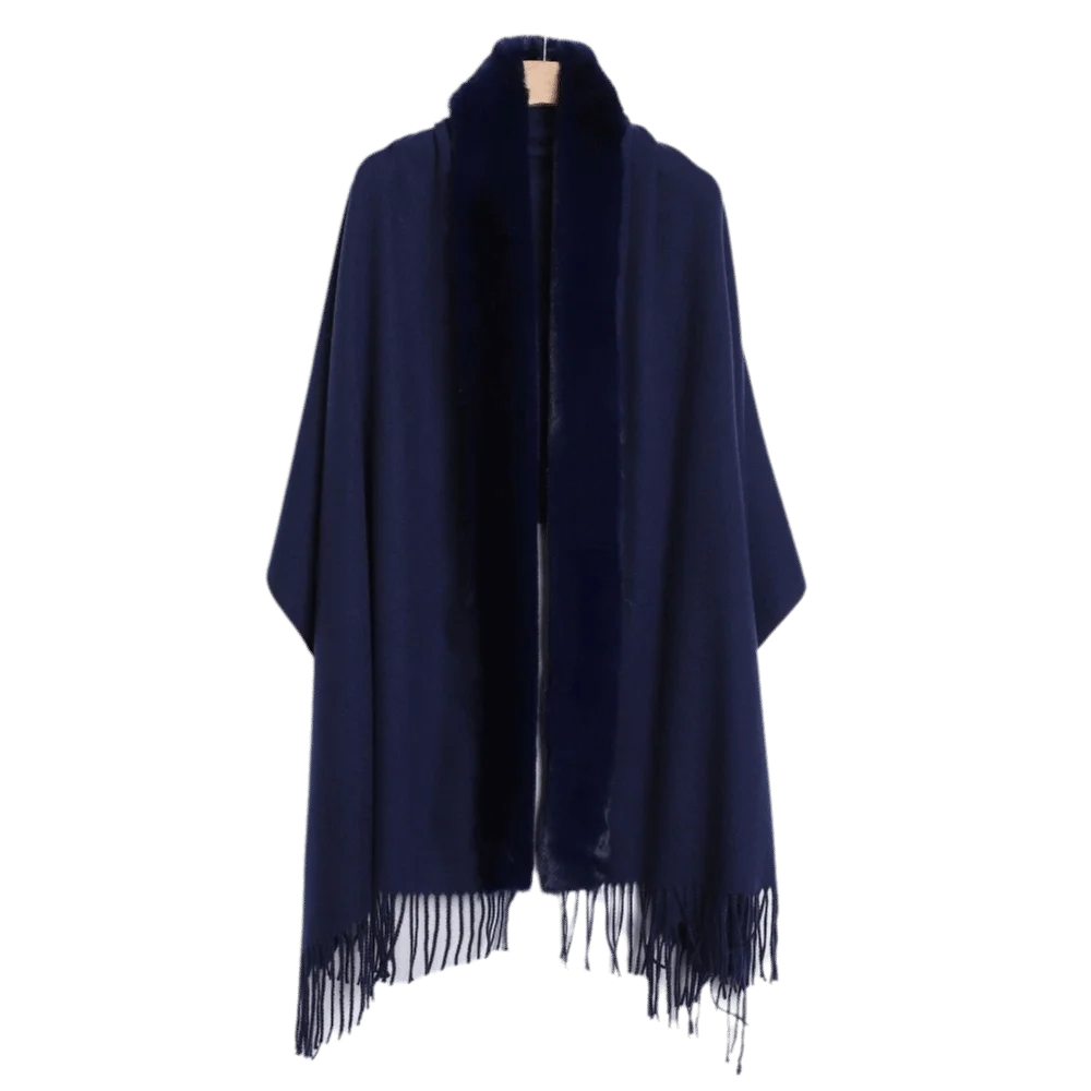 Minimalist Oversized Faux Fur Collar Shawl Tassel Soft Oversized Warm Cape Polyester Warm Lining Wrap Poncho Women