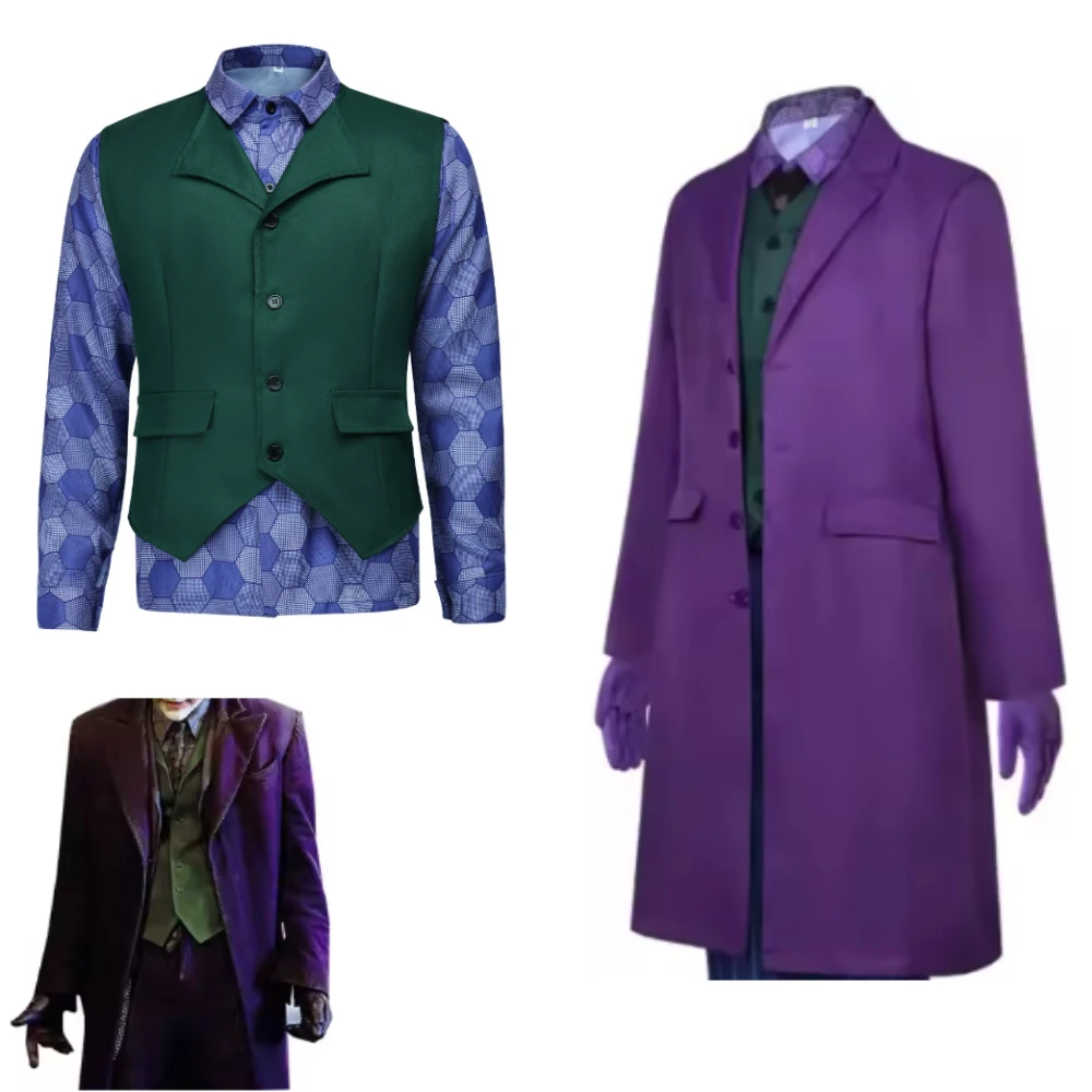 

Movie & Dark Knight Joker Clown Heath Ledger Suit Coat Shirt Vest Tie Suit Outfits Joker Full Set for Adult Halloween Costumes