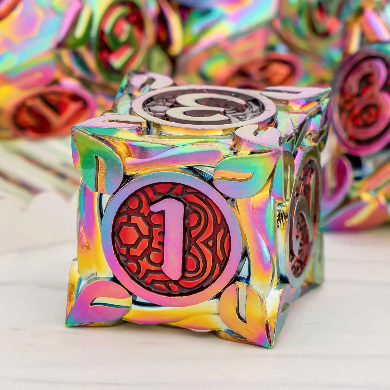 7-teiliges Würfelset DND Metall Komplettset für Dungeons and Dragons Polyedrische RPG D&D Geschenkidee – Detail 8