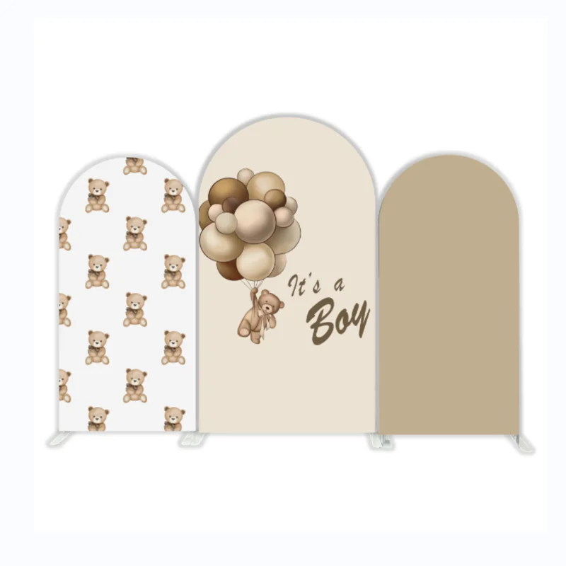 

It's a Boy Teddy Bear Air Balloon Beige Color Birthday Baby Shower Party Arch Backdrop Cover