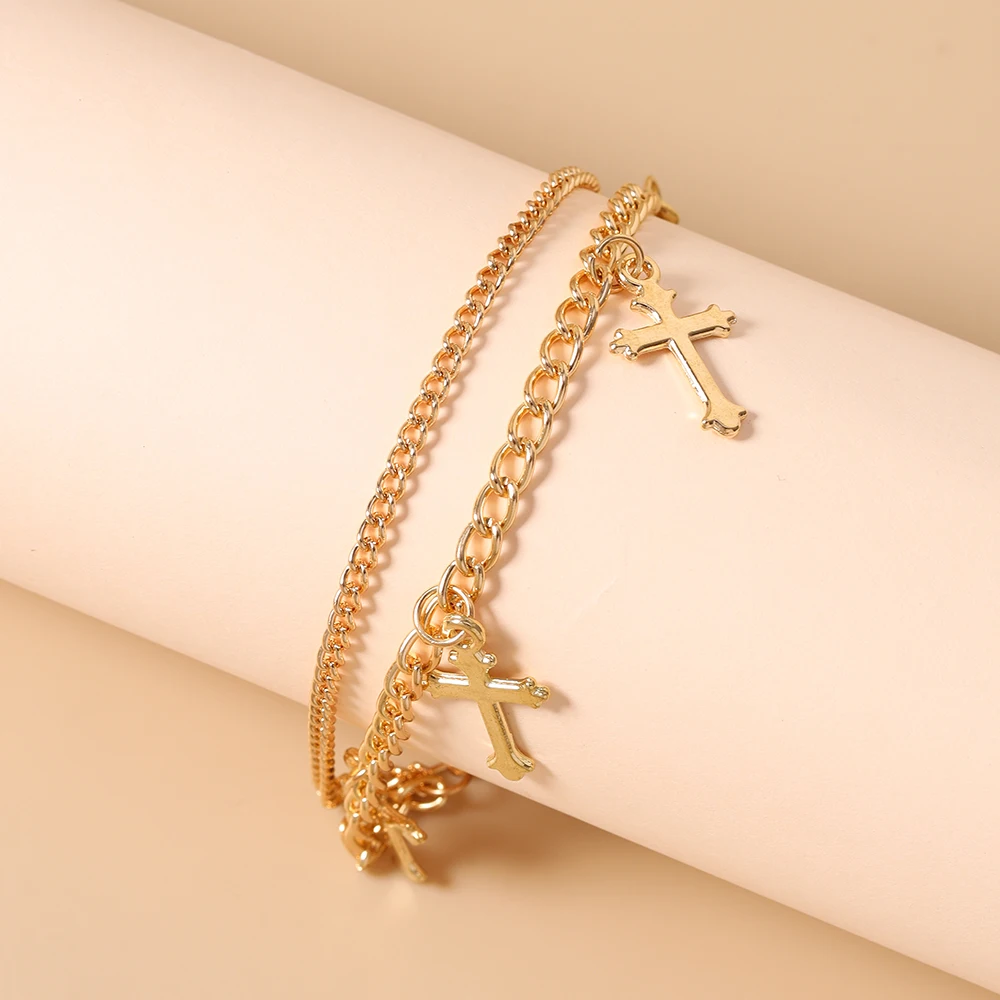 Aihua Boho Goldfarbenes Kleines Kreuz-Armband für Frauen Modischer Urlaubs- und Party-Schmuck Geschenke – Detail 5