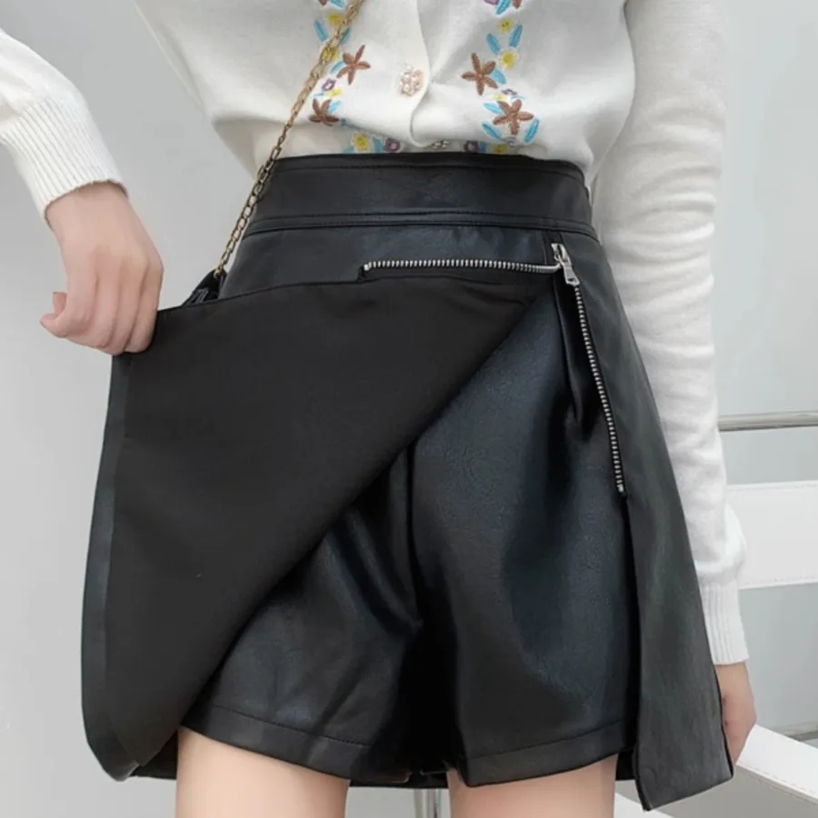 

ХИТ! Осенне-зимняя короткая юбка из черной искусственной кожи с высокой талией, облегающая, А-образного силуэта, для женщин.