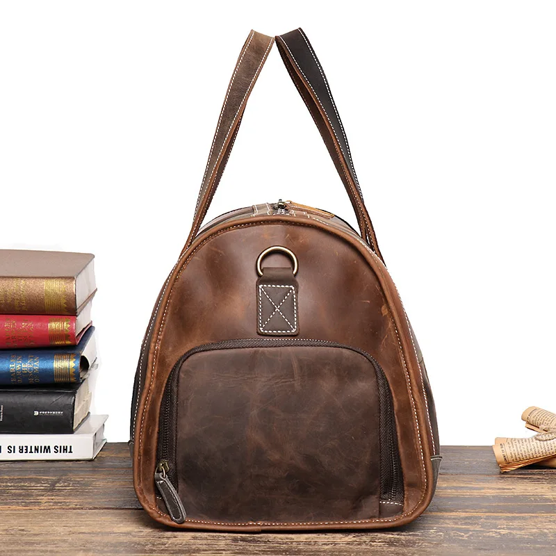 Nesitu High Quality Vintage Genuine Crazy Horse Leather Short Trip Business Men Women Travel Bag Handbag GYM Duffle M30168