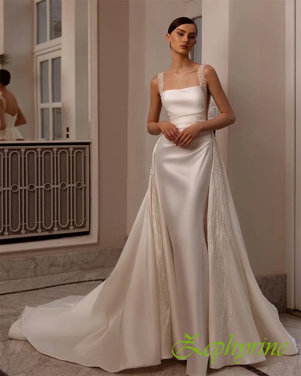 Customized Classic Satin Strapless Evening Dress Exquisite Mermaid Prom Dresses High Quality Pearls Special Occasion Gowns