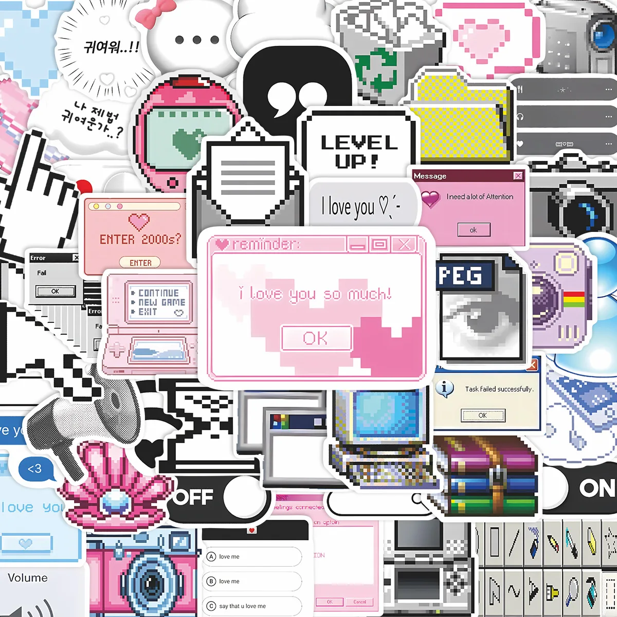 52PCS Cartoon Netzwerk Pixel Stil Retro Elektronische Aufkleber DIY Dekoration PVC Wasserdicht Skateboard Notebook Graffiti Spielzeug