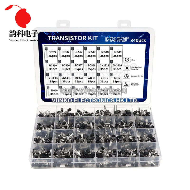 200-900PCS TO-92 Transistor Kit Assortment Box BC547 BC327 BC337 2N2222 3904 3906 C945 PNP NPN Transistors Set Electronics Pack