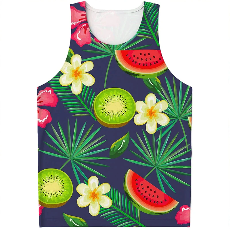 2024 Flowers Graphic Tank Tops For Men 3D Print Sleeveless Beach Tops Mens Oversized Hawaii Vest Tops Clothes Man Braces T-shirt