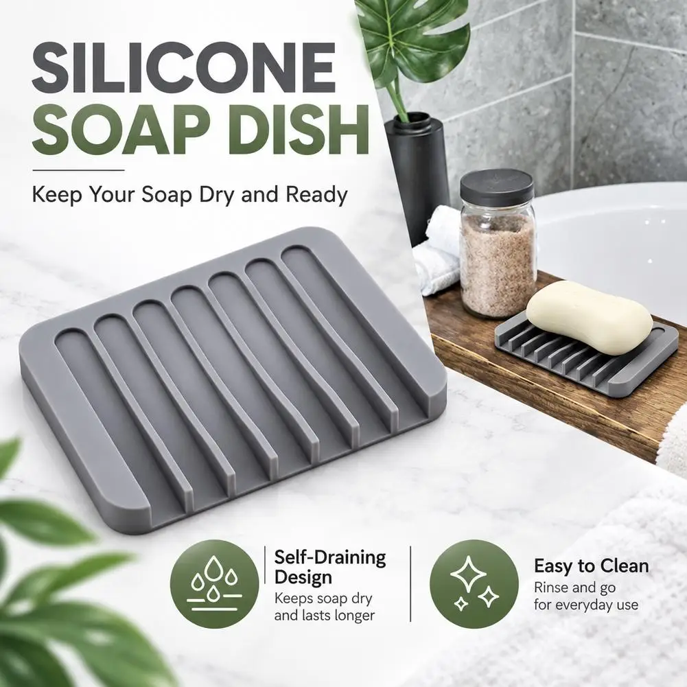 Silicone Soap Box Draining Holder Free Punch Non-Slip Kitchen Bathroom Countertop Shelf Creative Soap Box Holder