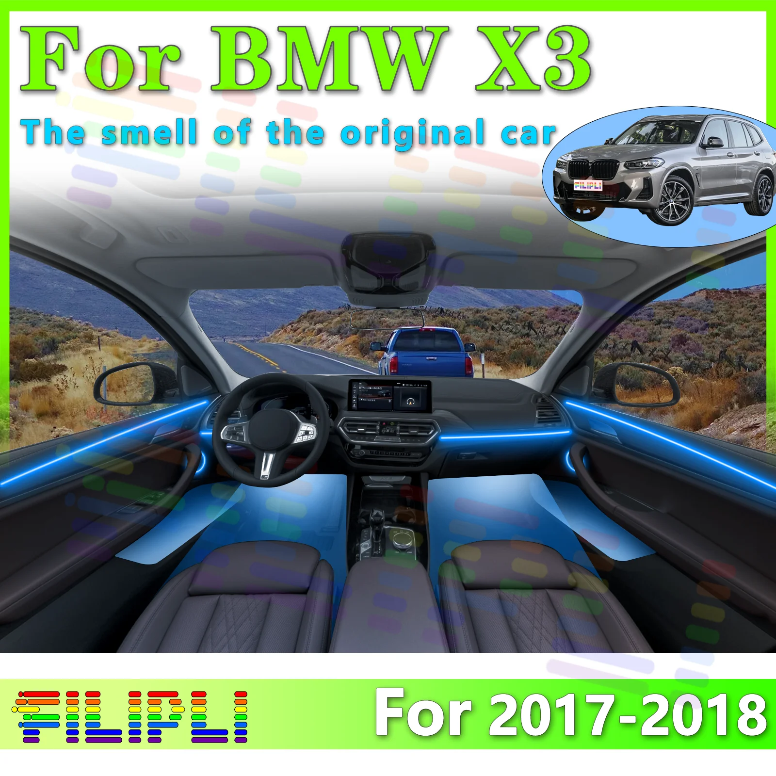 

FILIPLI для BMW X3 G01 Внутренняя светодиодная лента 64 цветов с управлением через приложение, несколько режимов для отличного вождения