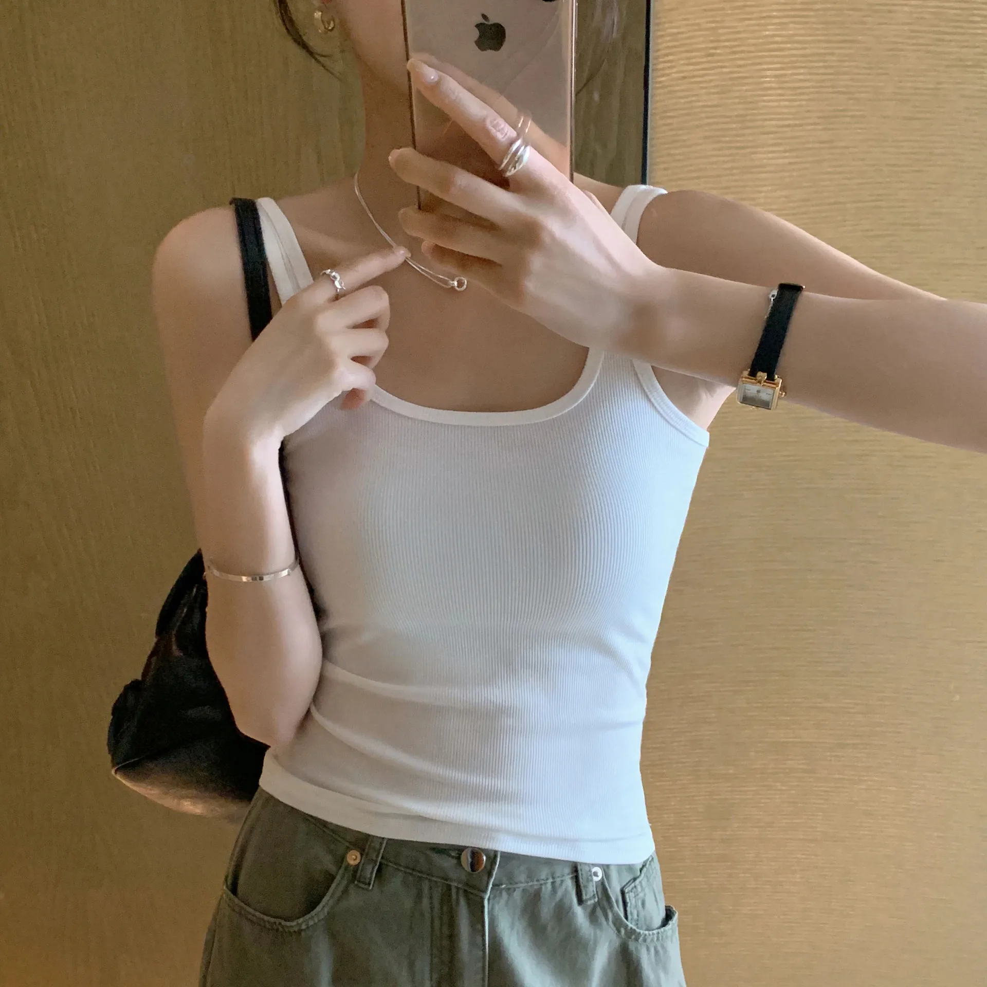 Women Tank Top Solid Color U Neck Sleeveless Slim Fit Camisole Ribbed Spice Girl Y2K Sexy Basic Layering Vest Summer Spring