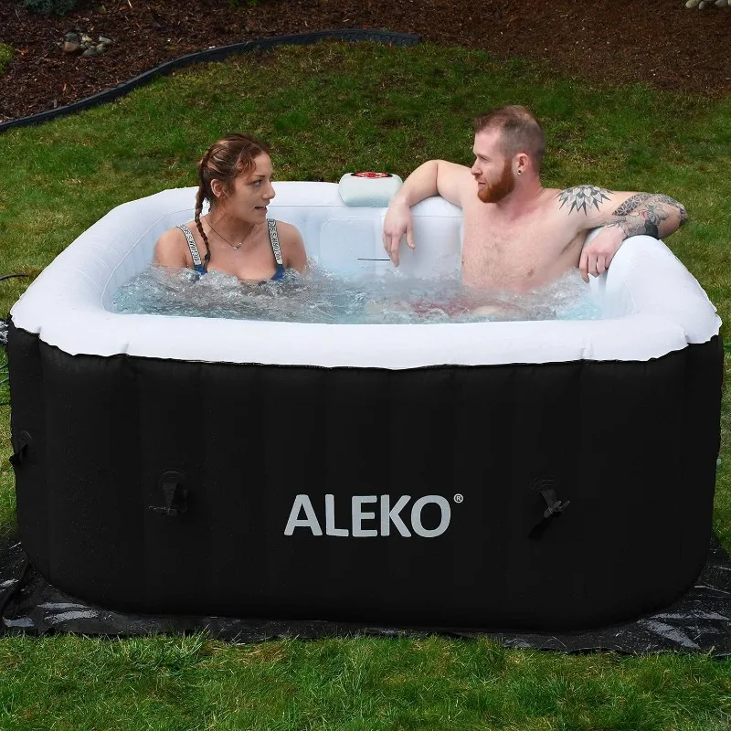 ALEKO Inflatable Hot Tub Spa Personal High Powered Jetted Bubble with Fitted Cover and 3 Filters 160 Gallon 4 Person Square