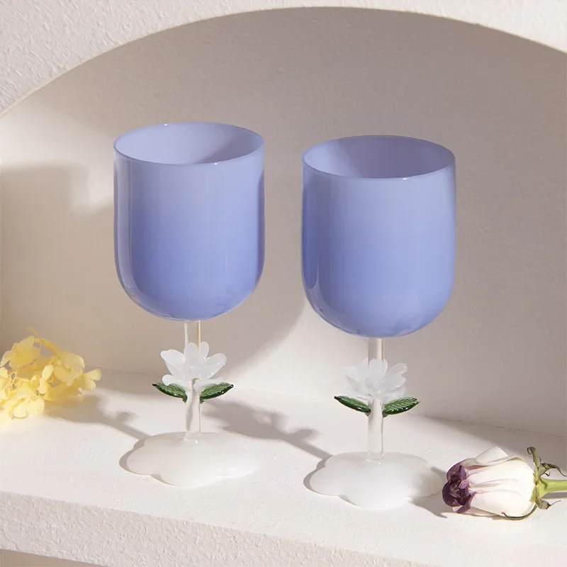 3D Flower Stem Champagne Glass High Borosilicate Heat Resistant Colorful Juice Cup