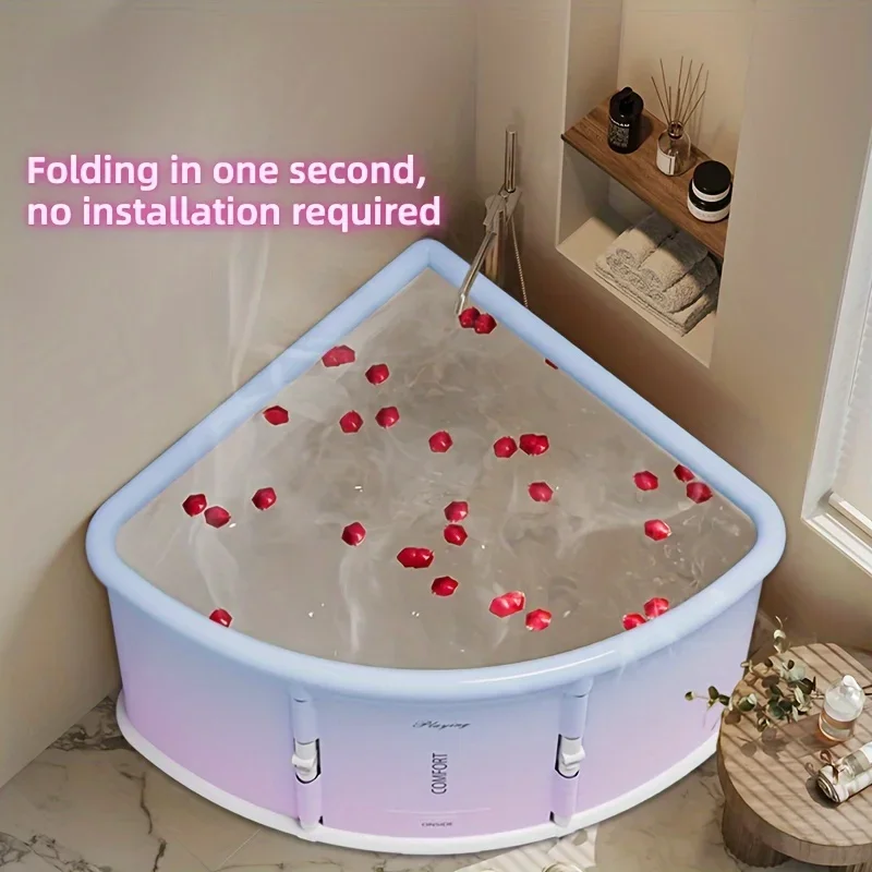 Portable Folding Bathtub for Adults, Corner Spa Bath Tub, Non-Inflatable Soaking Tub, Space-Saving Design