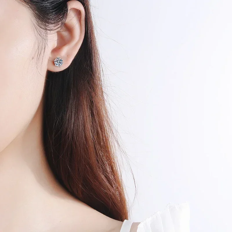 NeeTim 0.1-2 Carat D Color Moissanite Earrings For Women 925 Sterling Silver Ear Studs Sparkling Diamond Wedding Fine Jewelry