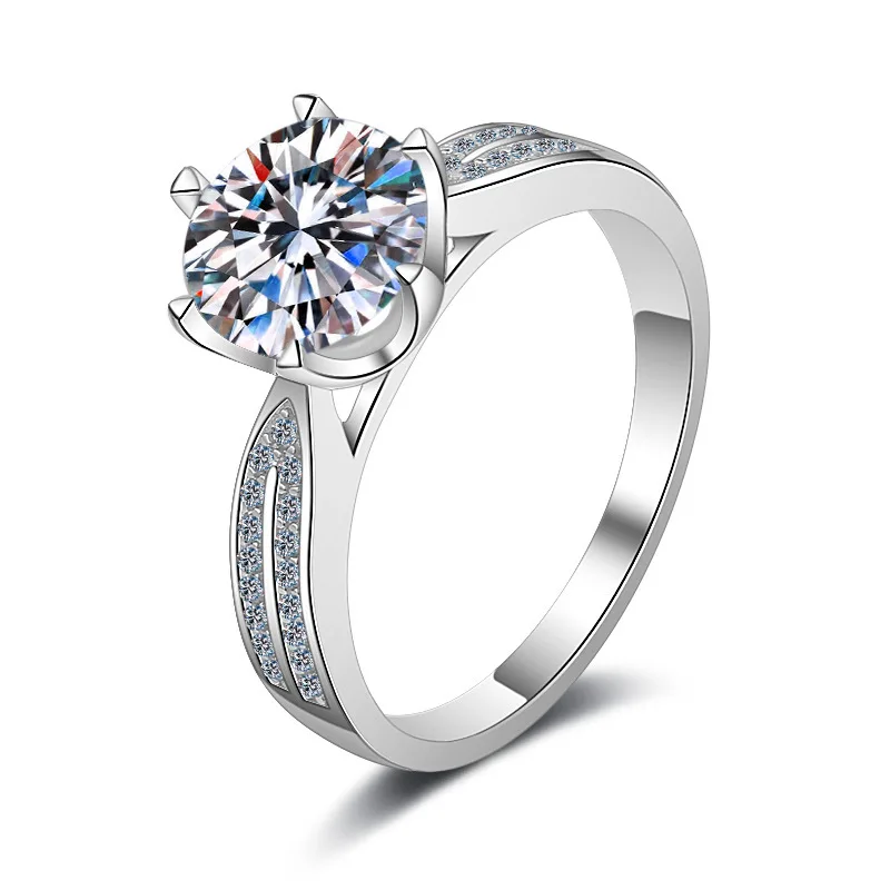 D-color moissanite star queen ring wedding ring 1 carat 2 carat 18K gold moissanite diamond women's ring platinum PT950 imprint