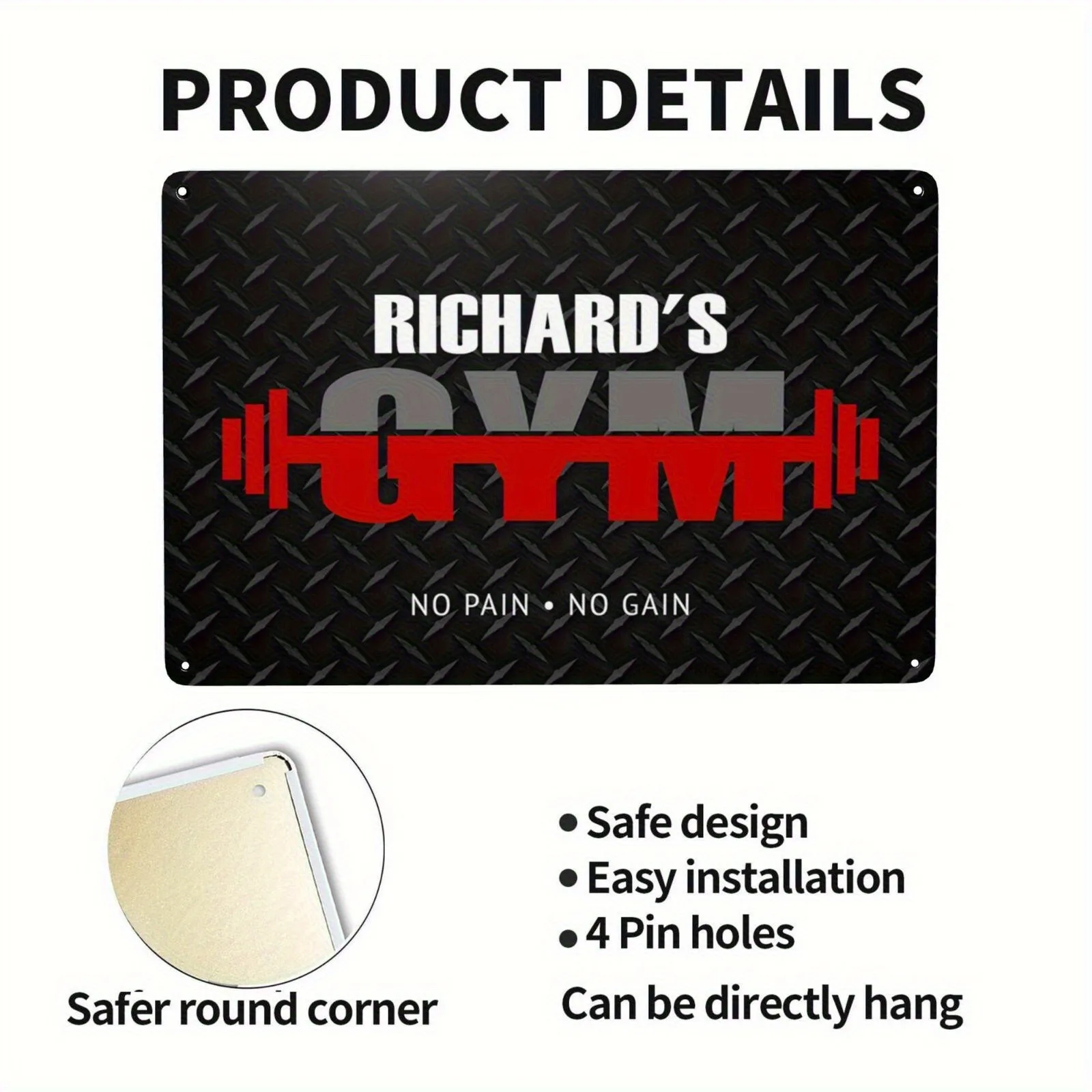 12x8 Inch 2D Flat Customizable Wall Sign for Gym with Motivational Red Barbell Design Perfect Home Gym Decor