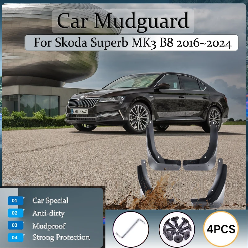 

Car Mud Guards For Skoda Superb 3 B8 MK3 3V iV 2016~2024 Anti-splash Upgrade Mudguards Fender Mudflapds Styings Auto Accessories