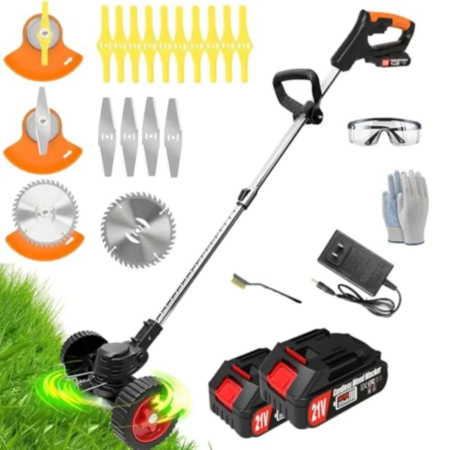 

Cordless Weed Wacker Eater Electric Battery Powered 21V Lightweight Weed Trimmer Edger Lawn Tool with 2Pcs 2000mAh Battery 3 in