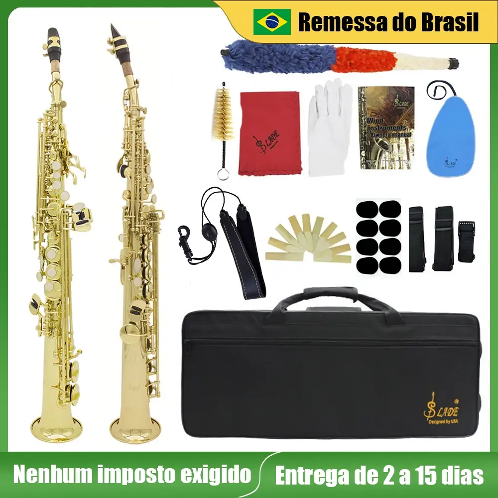 SLADE Saxofone Soprano Bb Corpo de Latão Sax Reto Profissional Saxofone Woodwinds Instrumento Com Caso Palhetas Peças e Acessórios