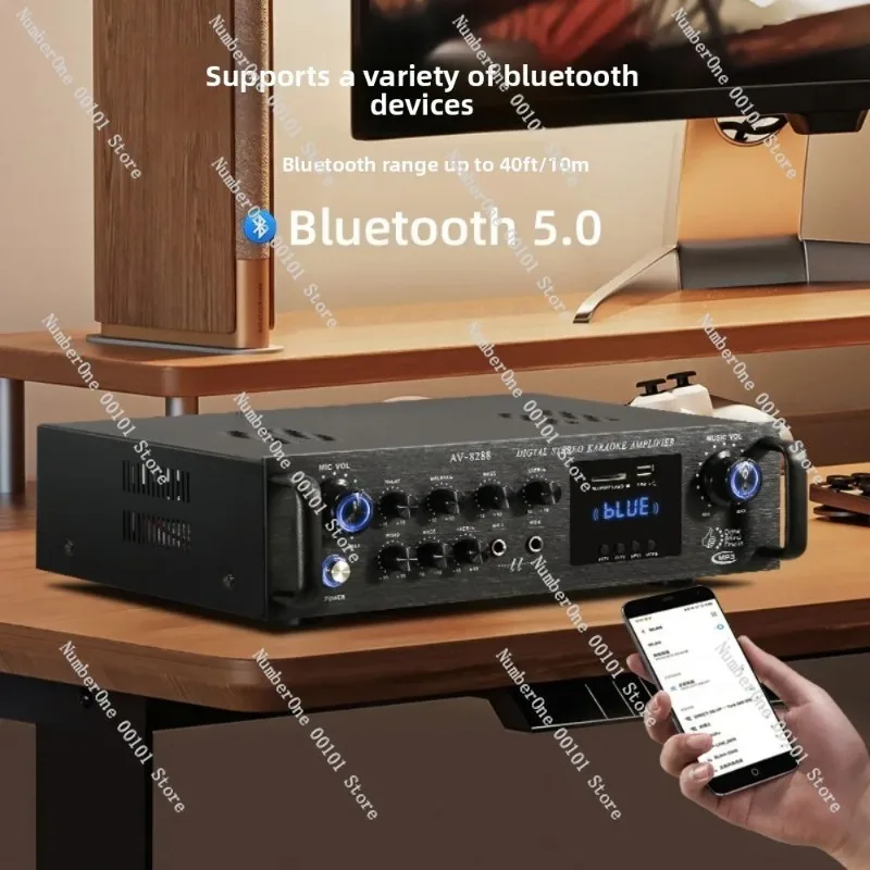Av-8288bt 220V for homektv power amplifier outdoor optical fiber high power bluetooth plug-in card mp3 karaoke two-channel