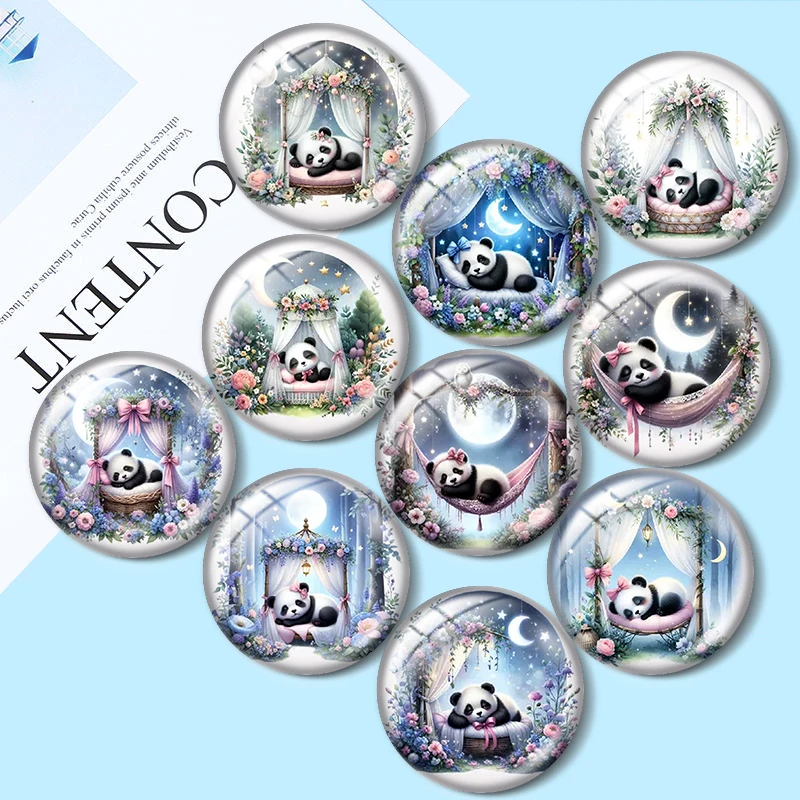 Baby Panda Graphic 10pcs 12mm/16mm/18mm/25mm Round Photo Glass Cabochon Demo Flat Back Making findings For DIY necklace