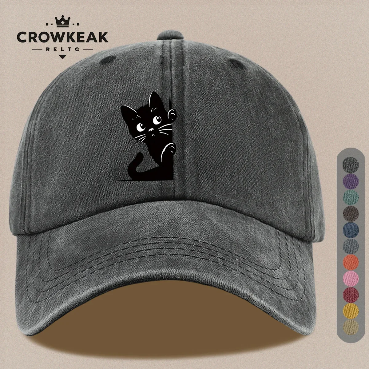 Peeping Cat Print Baseball Cap, Unisex Breathable Adjustable Snapback Hat, Fashionable Minimalist Design, All-Season Versatile O