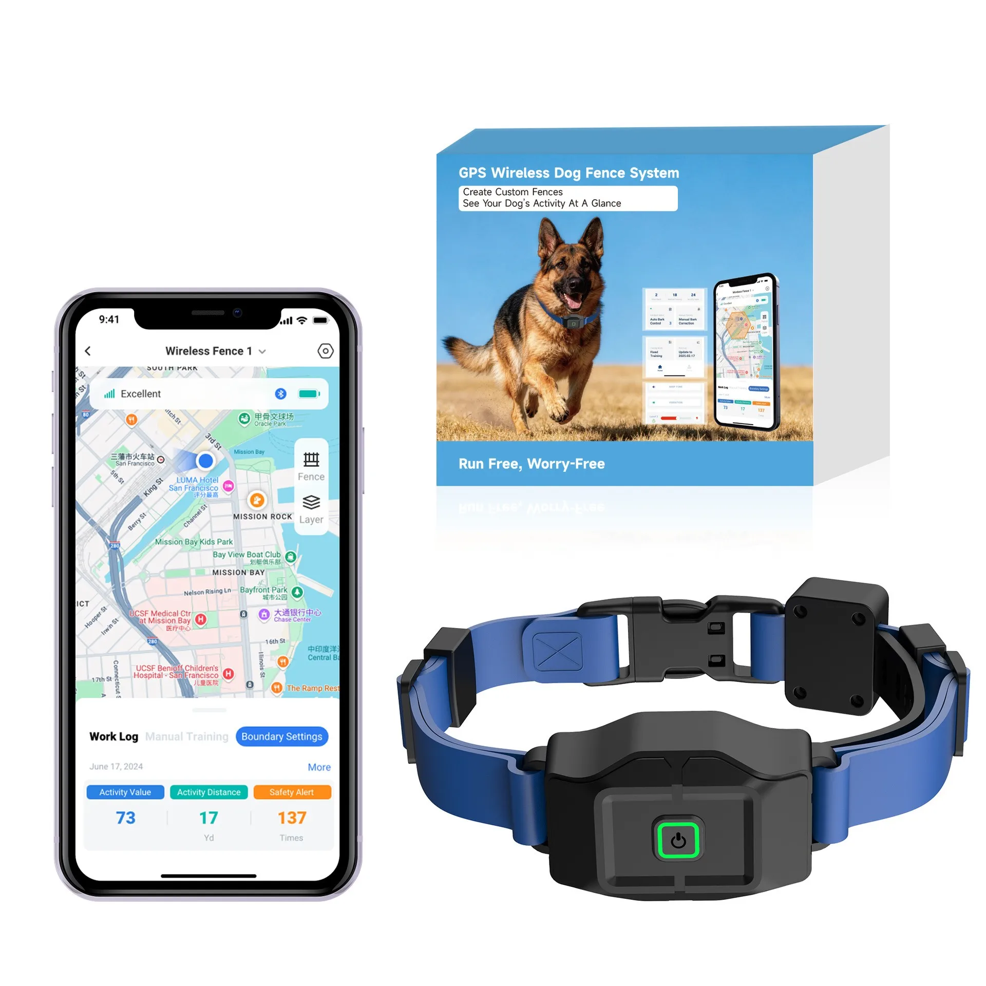CC-PetPulse Portable GPS APP Multifunctional Pet Electronic Fence Dog Trainer GPS Wireless Electronic Fence Pet Smart Collar