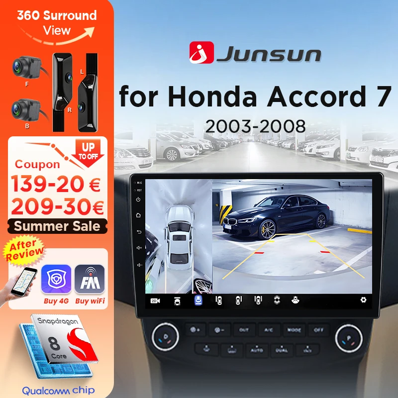 Junsun 360° °   Panorama Kamera Auto Radio Für Honda Accord 7 2003-2008 Drahtlose CarPlay Bildschirm Android Auto Stereo GPS RDS Navi BT