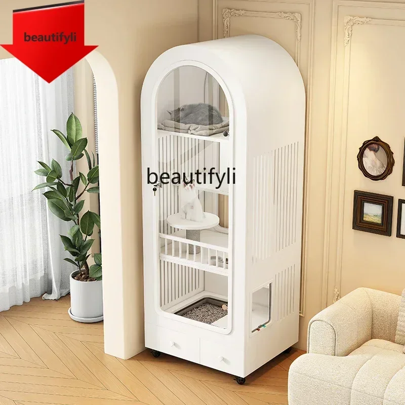 

Q181 French style cat cage solid wood cat cabinet arched cat house does not occupy an area with toilet