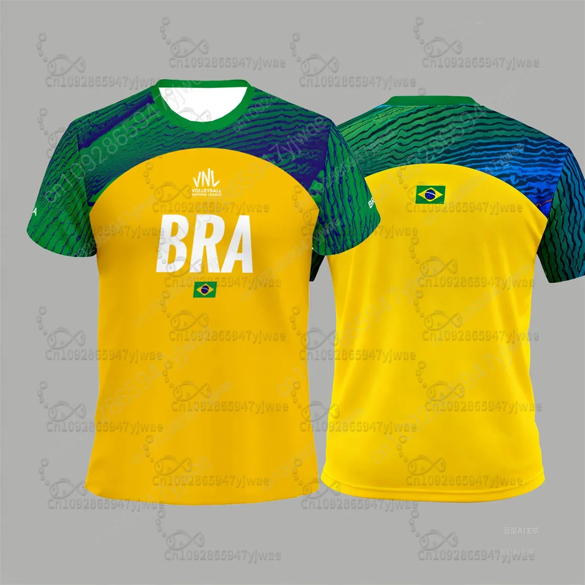 

Summer T-Shirt Fitness for Kid&Adults Brazil VNL Volleyball Jersey 3d Contrasting Sportswear Loose Quick Drying Short Sleeved