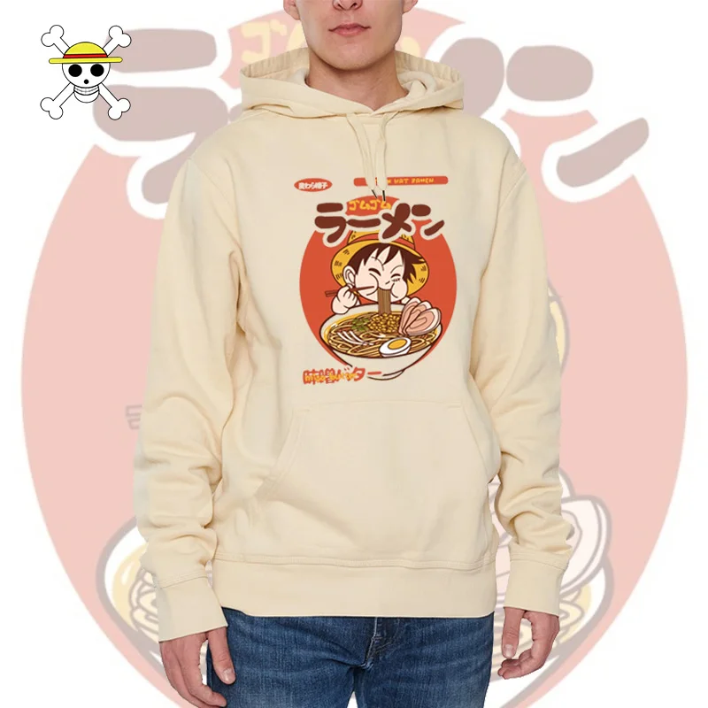 Kawaii Luffy Graphic Hoodies Anime One Piece Pullover Autumn & Winter Casual Streetwear Delicious Miso Soup Daily Clothing