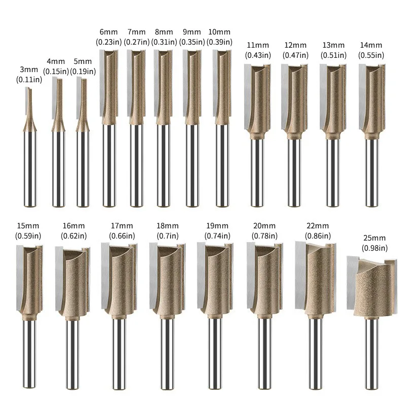 1/4 6.35MM 3-25mm Professiona Straight Bit Tungsten Carbide Single Double Flute Router Bit Wood Milling Cutter for Woodwork Tool