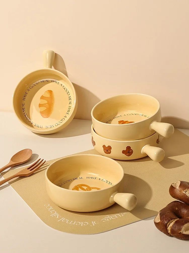 Handle Bowl Ceramic Soup Bowl with Handle Popular on Social Media for Rice Noodles Salad Air Fryer Dishwasher Safe round Bowl