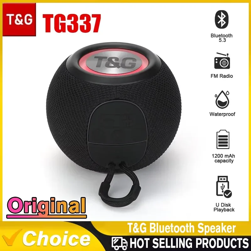 T&G TG337 Bluetooth Speaker Portable TWS Wireless Mini Bass Boombox LED Loudspeaker IPX7 Outdoor Music Player Support BT AUX FM