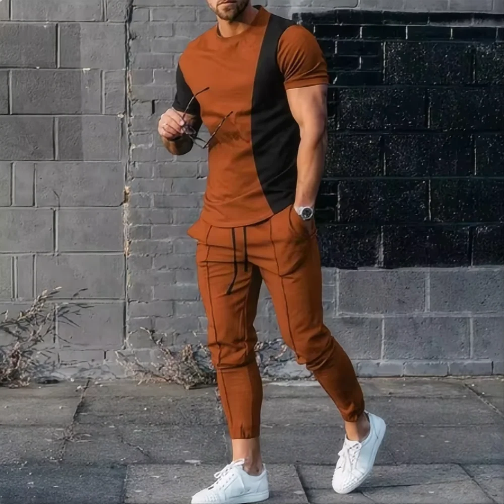 2024 hot selling new men\'s sports suit jogging set 3D printed summer retro casual short sleeved T-shirt+pants 2-piece set