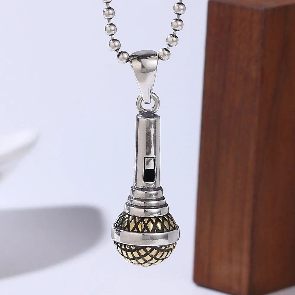 really S925 Sterling Silver Microphone Pendant Men's And Women's Hip-hop Style Creative Personality McDonald's Silver Jewelry