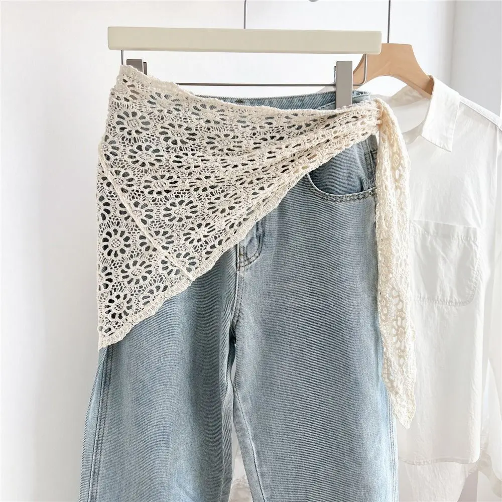 

Fake Collar Knitted Triangle Scarf Ethnic Style Cape Crochet Flower Scarves Wraps Clothes Decoration Hollow Out Lace Shawl