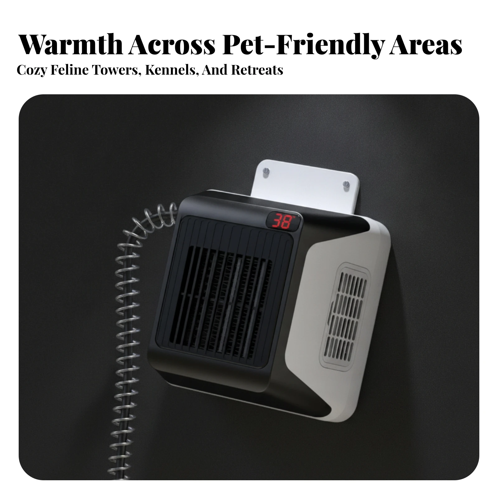Wall-Mounted Pet Heater Two-Setting Power Indoor Pet Heater with Digital Display Space-Saving for Pets, Cat Room, Dog House