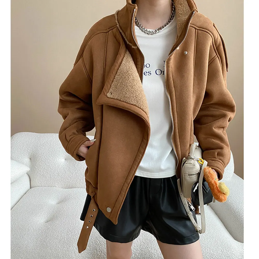 

2025 женская зимняя замшевая куртка, пальто, модная классическая коричневая внутренняя меховая куртка Femme Casaco Abrigo, уличная одежда