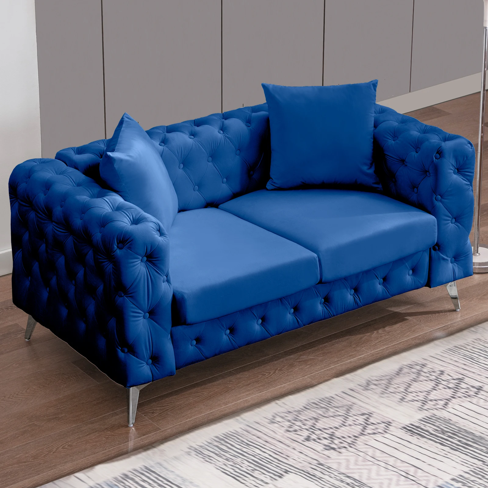 HORGAEO Loveseat Sofa, Velvet Modern Couches with Cushions, Deep Button Tufted Sturdy Metal Legs for Living Room